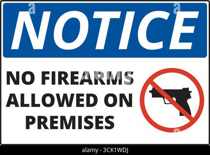 Notice no firearms allowed on premises sign isolated on a white background Stock Vector