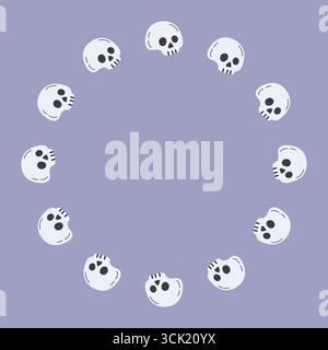 Round skull frame. Halloween design. Isolated white background. Vector illustration in flat style. Stock Vector