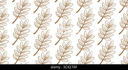 Seamless botanic pattern with linear branches and leaves. Outline vector background. Stock Vector