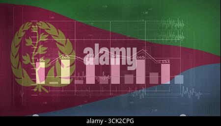 Displaying Eritrean flag with grid overlay in infographic, featuring bar chart and line graph Stock Photo