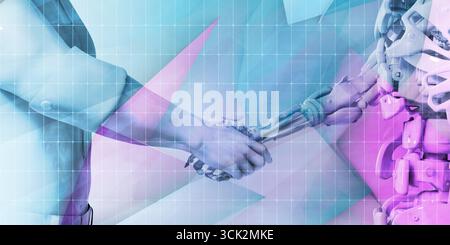 People and Machines Coexisting with Artificial Intelligence Virtual Entity Stock Photo