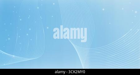 Abstract Wavy Lines on Light Blue backgrounds with glittering light sparkle for Backdrop, web banner, poster, flyer cover, presentation slides Stock Vector