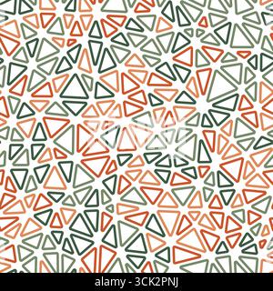 Tileable abstract background. Small triangles size. Multiple colors style. Rounded triangles outlined. Repeatable pattern. Earth tones harmony. Stock Vector