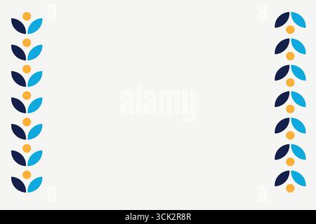 A modern geometric background featuring leaf-like shapes and yellow circles arranged vertically as borders on both sides. The clean and minimal design Stock Vector