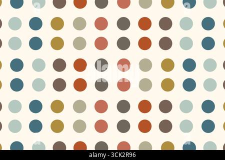 Seamless retro-inspired polkadot wallpaper with warm earthy tones. Ideal for textile design, backgrounds, packaging, and vintage-inspired projects Stock Vector
