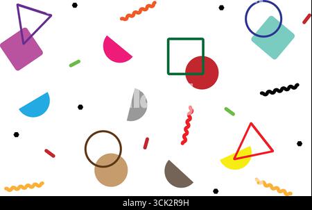Playful abstract background with colorful geometric shapes in modern minimal style. Perfect for digital art, posters, and creative design templates Stock Vector