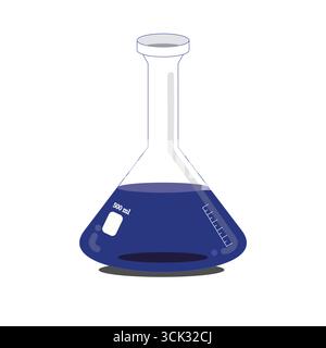 A stunning vector illustration of a conical flask containing a blue solution. Stock Vector