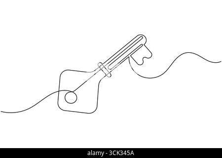Continuous line art of a key with label icon for security and access concept Stock Vector