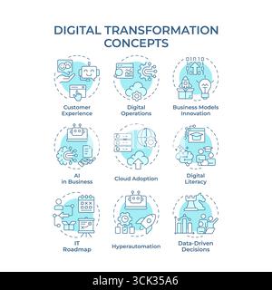 Digital transformation soft blue concept icons Stock Vector