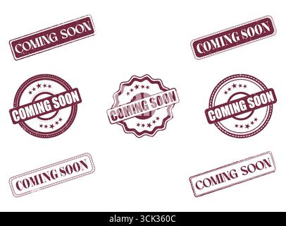 A Collection of Coming Soon Rubber Stamps and Seals Stock Vector