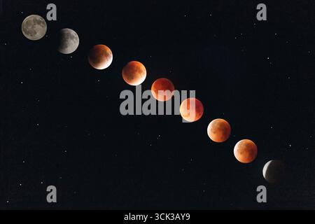 Blood Moon solar a eclipse in a night sky Stock Photo