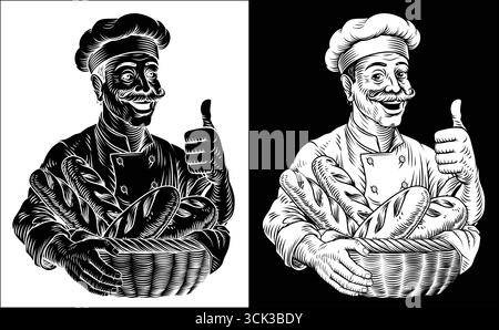 Chef Baker Bread Loaves Basket Bakery Illustration Stock Vector