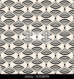 Black simple line fan seamless pattern. Radar signal pattern. Stock Vector
