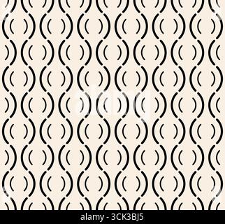 Seamless wavy pattern of lines. Black thin line pigtails seamless pattern on beige background. White modern vintage pattern. Vector illustration Stock Vector