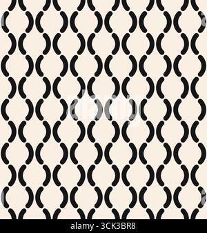 Seamless thick line wavy pattern. Black line pigtails seamless pattern on beige background. White modern vintage pattern. Vector illustration Stock Vector