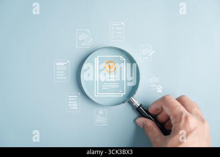 Document checklist, task management, verification, approval, compliance, paperwork, form review Stock Photo