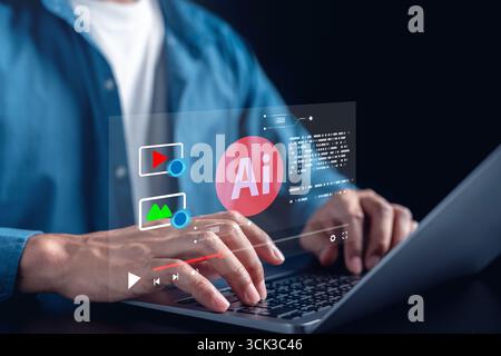 AI technology for video content creation, media files, and coding system, artificial intelligence Stock Photo