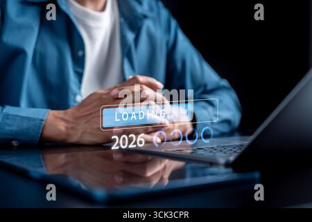 Loading screen progress bar from 2025 to 2026, concept of new year planning, future strategy Stock Photo