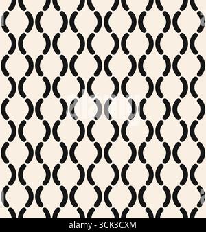 Seamless thick line wavy pattern. Black line pigtails seamless pattern on beige background. White modern vintage pattern. Vector illustration Stock Vector