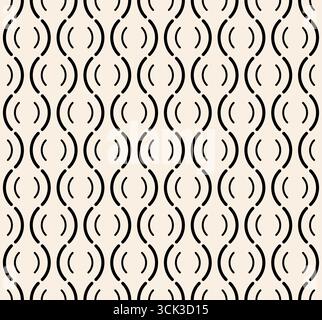 Seamless wavy pattern of lines. Black thin line pigtails seamless pattern on beige background. White modern vintage pattern. Vector illustration Stock Vector