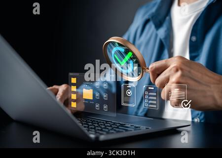 Digital document approval, file verification, checklist review, and system with inspect digital Stock Photo