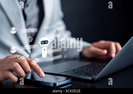 AI chatbot interface with digital assistant on mobile. artificial intelligence conversation Stock Photo