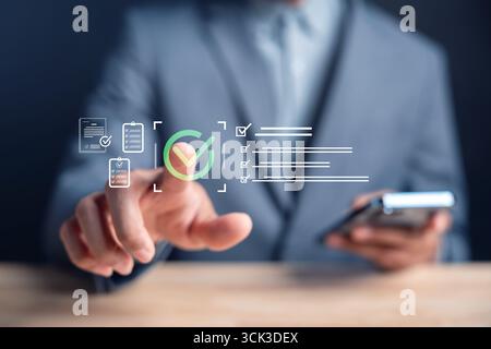Digital checklist with document verification, approval process, task management, quality control Stock Photo