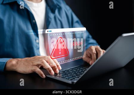 Cyber attack risk and system error warning. hacking threat, malware infection, data breach, online Stock Photo