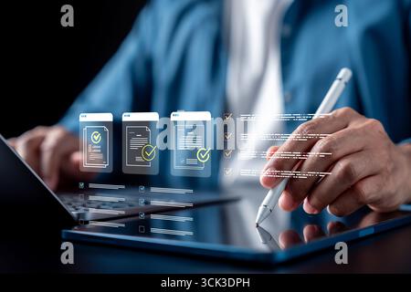 Compliance checklist, document verification, task approval, and audit management concept. files with Stock Photo