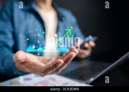 Financial growth increasing chart, performance data visualization, business success, investment Stock Photo
