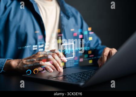 AI digital assistant technology on laptop, artificial intelligence, machine learning, automation Stock Photo