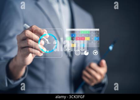 Schedule management and time planning with digital calendar and clock, productivity, task Stock Photo