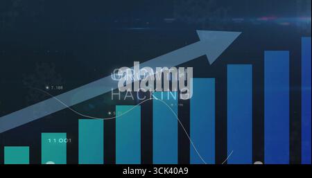 Displaying gradient bars with upward arrow on blue interface, showing markers and GROWTH HACKING Stock Photo