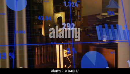 Displaying central mechanical processing unit showing performance metrics in lab with data overlays Stock Photo
