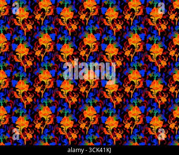 Neon Abstract Flowers Art Painting Creative Hand Painted Background