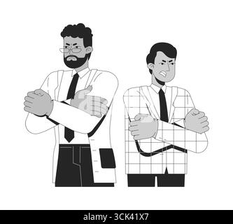 Two adversarial angry lawyers with arms crossed 2D line characters Stock Vector