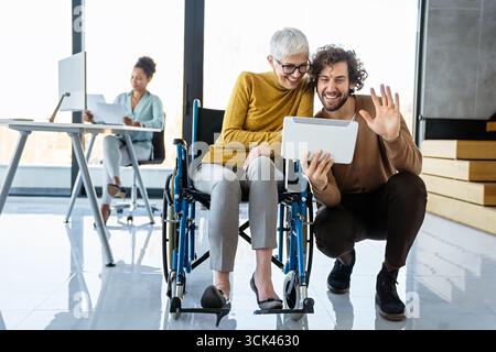 Busy business people, programmers software developer engineer working on computer in office Stock Photo