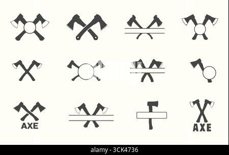 Crossed axe silhouette, Woodcutting axe svg, Crossed axe svg, Axe monogram, Axe drawing, Crossed axe logo, Axe icon, Axe logo. Stock Vector