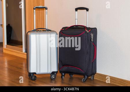 Close up shot of the hand luggage suitcases Stock Photo