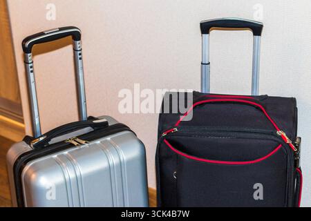 Close up shot of the hand luggage suitcases Stock Photo