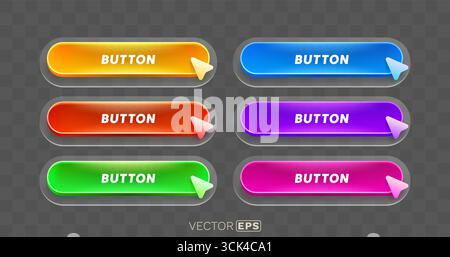 Click here button set, link mouse click, color set. Vector  Stock Vector