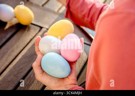 Preparing colored Easter eggs Stock Photo