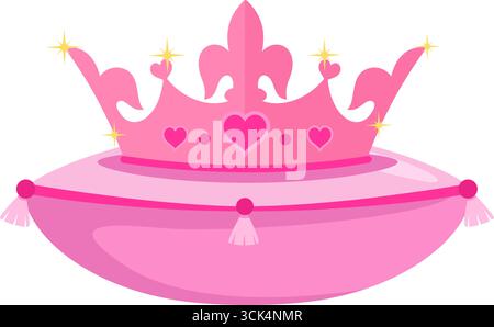 Cartoon Pink Princess Crown On A Pillow. Vector Illustration Flat Design Isolated On Transparent Background Stock Vector