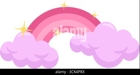 Cartoon Pink Rainbow With Clouds. Vector Illustration Flat Design Isolated On Transparent Background Stock Vector