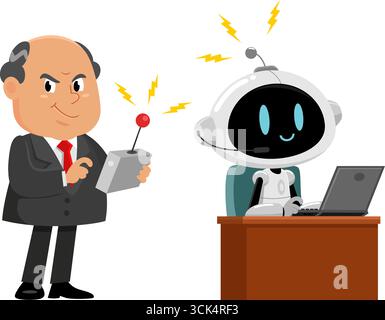 Cute cartoon style computer man fictional holding mouse pointer vector ...