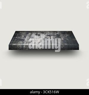 A textured black wooden platform with a shadow effect, suitable for product displays or photography. Stock Photo