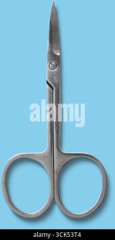 A pair of stainless steel scissors designed for cutting tasks. Stock Photo