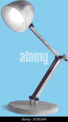 A modern desk lamp with an adjustable arm and a round base, designed for illumination and workspace aesthetics. Stock Photo