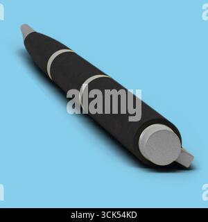 A sleek black pen with silver accents, designed for writing and drawing. Stock Photo