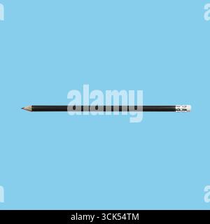 A simple black pencil with a silver eraser at one end, used for writing or drawing. Stock Photo